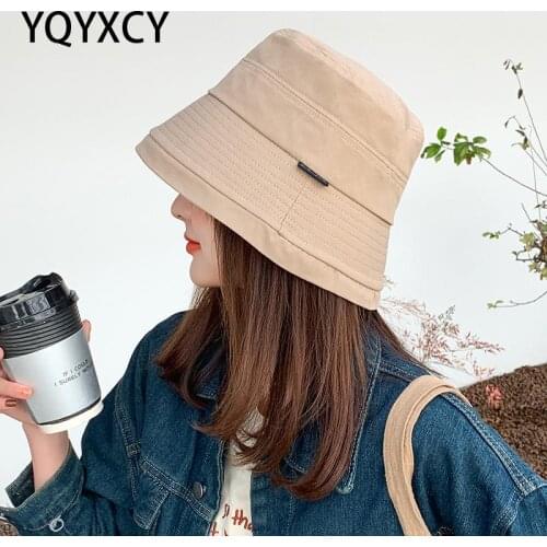 YQYXCY Bucket Hat Women Cotton Fisherman Cap Spring Summer Sun Protection Folding Sunshade Flat Top Korean Fishing Hat Casual