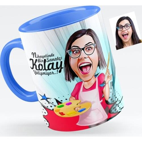 Personalized Women 'S Painter Caricature Of Blue Mug cup-1