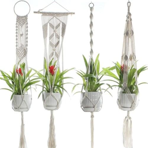 Macrame Plant Hangers Handmade Indoor Outdoor Hanging Planter Basket Cotton Rope with Beads No Tassels Basket Cotton Rope