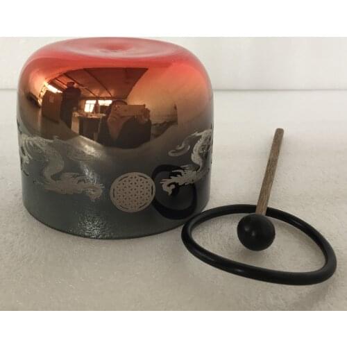 528HZ Frequency 4.8 Inch"dragon and flower of life" design Quartz Crystal Singing bowl for Sound Healing