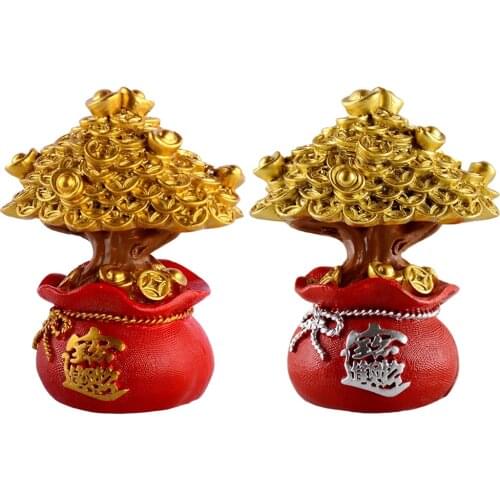 Resin Money Tree Wealth Good Luck Feng Shui Money Tree Office Decor Crafts
