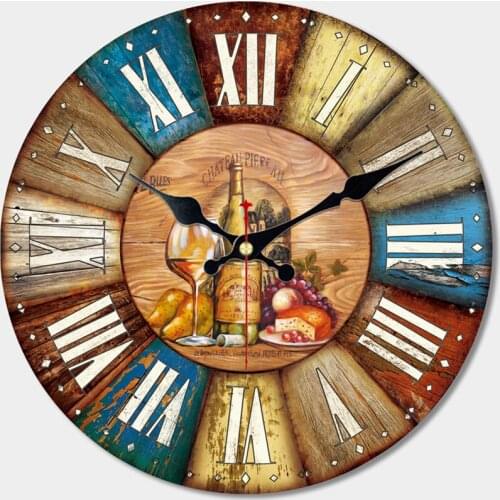 Chic Wine Design Wooden Cardboard Wall Clock,Home Antique Style,Home Living Room Decoration,No Ticking Sound 16 inch