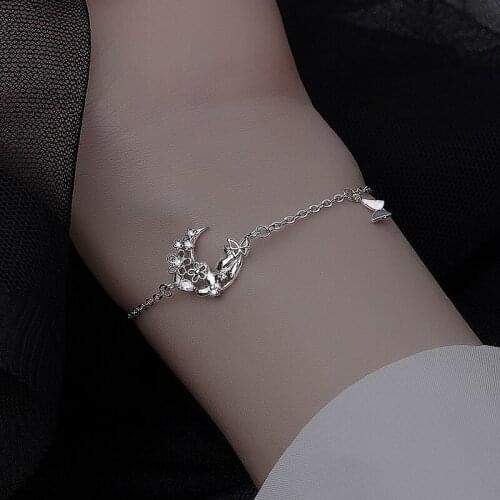 A Girl' New Zircon Moon Charm Bracelet For Women Cute Small Cat Flower Butterfly Bracelets Fashion Jewelry