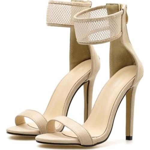 Women Sandals Mesh Ankle Wrap Sexy Pumps High Heel Open Toe Ankle Strap Female Party Sandals Women Shoes Black Beige shoe