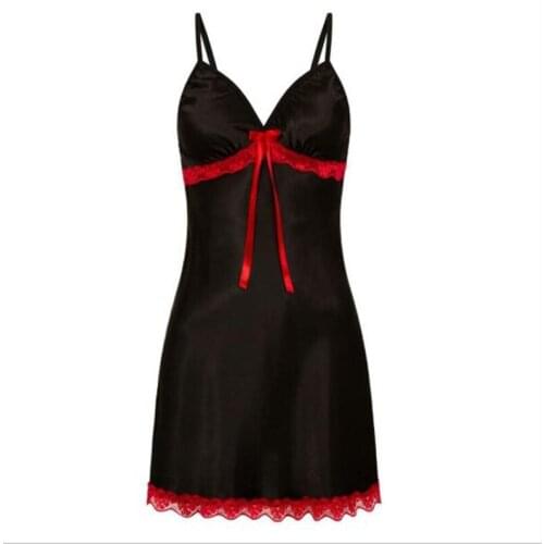 Sexy Women Lace Sleepwear Sling Silk Satin Night Dress Sleeveless V-neck Nightgown Nightdress Nightwear