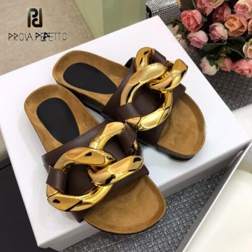2021 catwalk high-end niche designer exaggerated cutting metal thick chain retro round head Muller slippers women