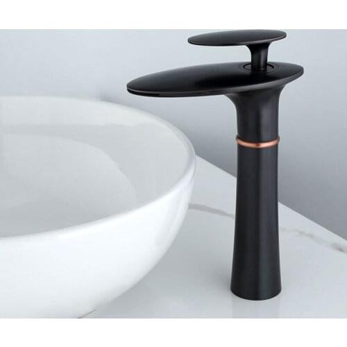 Basin Waterfall Faucet Bathroom Sink Faucet Black Oil Brass Single Handle Hole Basin Mixer Tap Grifo Lavabo Wash Hot Cold Faucet