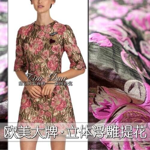 Three-dimensional Embossed Gold Silk Yarn Jacquard Fabric Fashion Dress Jacquard Brocade Fabrics Wholesale Cloth Per Meter