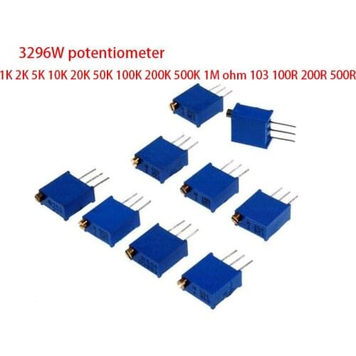 10pcs 3296W 3296 50 100 200 500 ohm 1K 2K 5K 10K 20K 50K 100K 200K 500K 1M ohm 103 100R 200R 500R Trimpot Trimmer Potentiometer