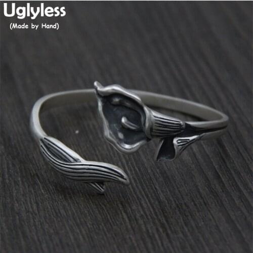 Uglyless Real S999 Silver Fine Women Jewelry Thai Silver Handmade Calla Lily Flower Bangles Opening Ethnic Bangle Vintage Bijoux