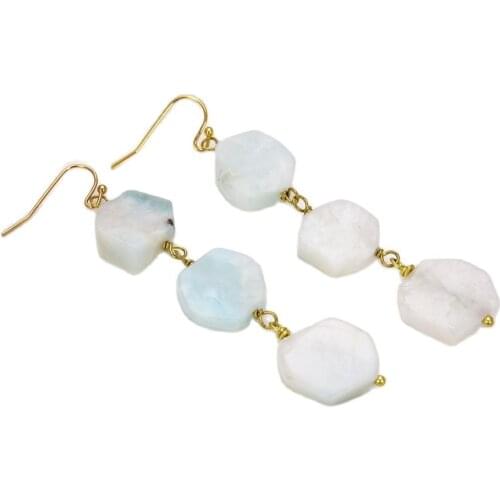 JK Natural Hexagon Blue Larimars Dangle Hook Earrings For Women Fashion Jewelry