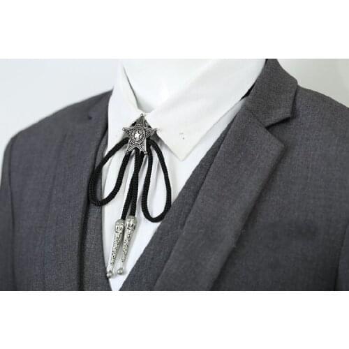 Collar Rope Unique Pentagram Star Pattern Bolo Tie Mens Gem Bow tie Ties For Men Necklace accessories Wedding Necktie