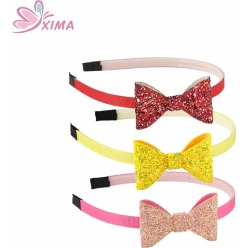 XIMA 1PC 2.5'Shiny Glitter Bows Hairband Girls Headbands with Teeth Hair Hoops for Fashion Hair Accessories 10 Colors