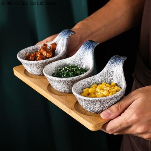 Japanese Retro Ceramic Tableware Spoon-shaped Creative Dipping Water-flavored Dish Household Tableware Snack Food Mustard Dish