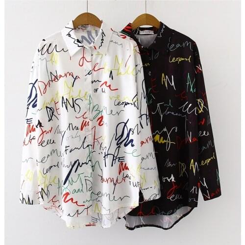 2020 Spring Autumn Long Sleeve Women Blouses Graffiti letter printing Blouse Fashion casual Loose Shirts Tops Blusas Mujer