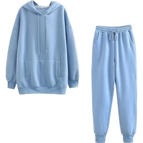 Women Couple Tracksuit Fleece Suit 2 Pieces Sets Lavender Hood Hoodies Sweatshirt Pants Suits Plus Size Womens Clothing