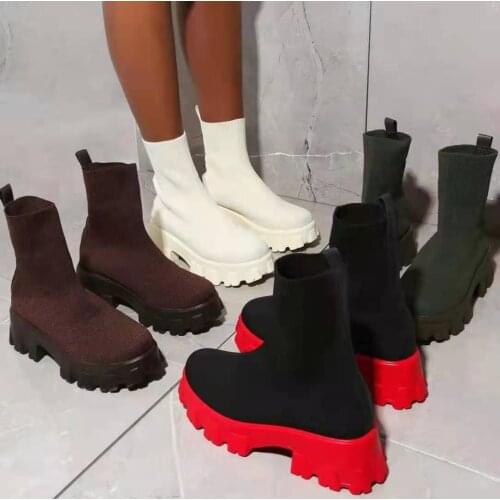 Women Platform Sock Boots 2021 Summer Autumn Ladies Mesh Breathable Ankle Boots Female Mid Heels Woman Comfort Shoes Plus Sizeeu