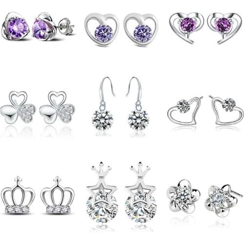 925 Sterling Silver Cubic Zirconia Stud Earrings For Women Casual Style Girl Zircon Earrings Personality Jewelry