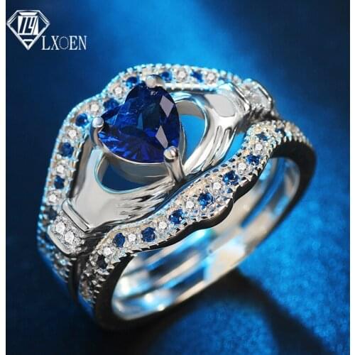 LXOEN Gothic Ocean Heart Blue Engagement Ring for Women With AAA Zircon Party Ring Jewelry Accessories anillos mujer anel bague