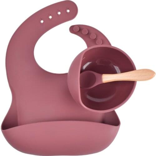 BPA FREE Silicone Feeding Set 1Set Silicone Bib Baby Bowl Tableware Waterproof Spoon Non-Slip Portable Tableware For Children