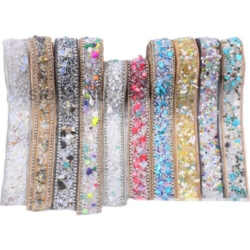 Hotfix Crushed Stone Rhinestone Tape Diamond Trim Bridal Beaded Appliques Strass Crystal Banding Iron On Wedding Dress Shoes