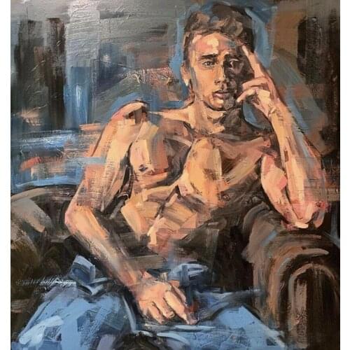 100%Handmade Oil Painting Hand Nude Man, Gay Oil Painting, Young Sexy Naked Male Queer Original Art