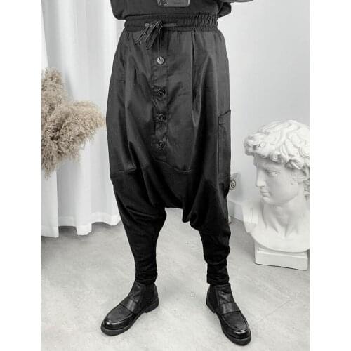 27-45 New 2020 Mens Hair Stylist Drop crotch pants personalized straddle pants button loose harem pants plus size costumes