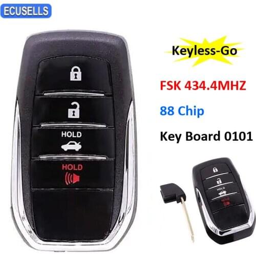 3+1/4 Button Keyless-Go Remote Smart Car Key FSK 434.4MHz ID88 88 Chip Board 0101 TOY12 Uncut Blade for Toyota F43