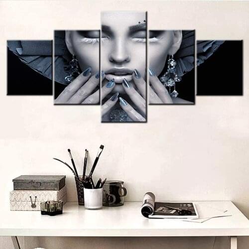 No Framed Canvas 5Pcs Beauty Make Up Girl Wall Art Posters Pictures Paintings Home Decor Accessories for Living Room Decorations