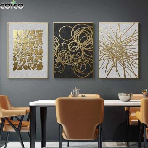 Abstract Geometric Circle Gold Line Wall Art Print Canvas Painting Black Gray Poster Modern Nordic Simple Home Decor Picture