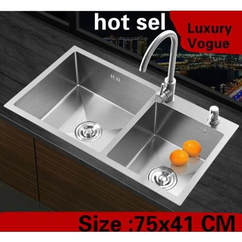 Free shipping Home vogue wash vegetables 304 stainless steel kitchen manual sink double groove hot sell 75x41 CM