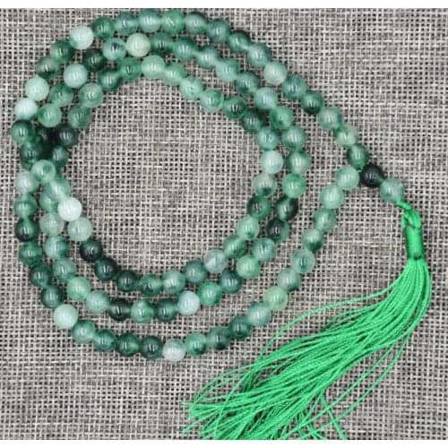 Free shipping fine jewelry jade Buddhist white green 108 Prayer Beads Mala Bracelet Necklace 6mm