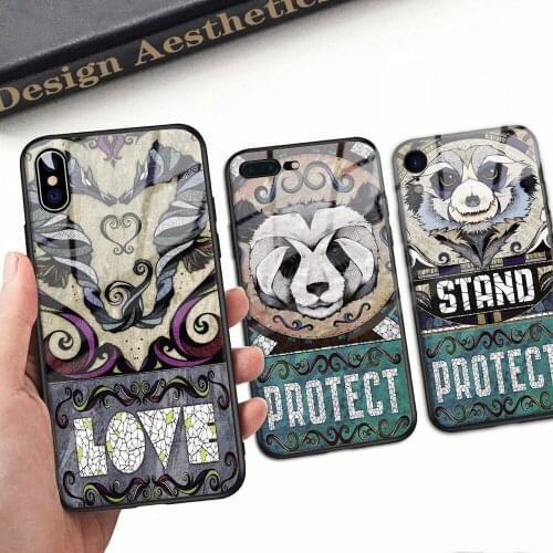 For Iphone 11 12 Pro Max Animals Case Hard Black Cover Case Tempered Glass For Iphone 11 12 Pro Max X XR XS Max 8 7 6 6s Plus