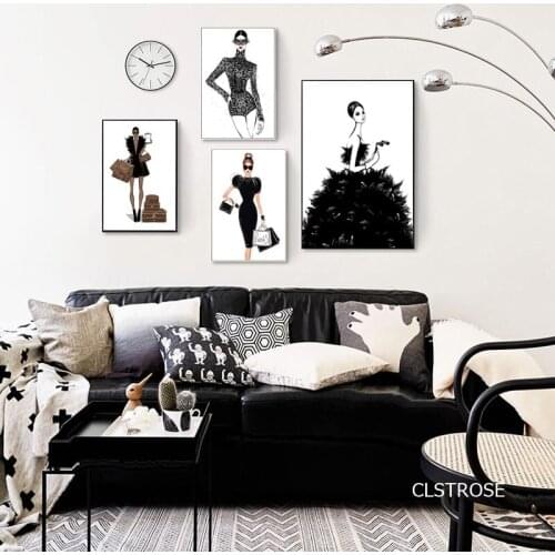 Black And White Contracted Art Girl Nordic Modern Style Posters Canvas Pictures For Living Room Decorative Painting Unframed