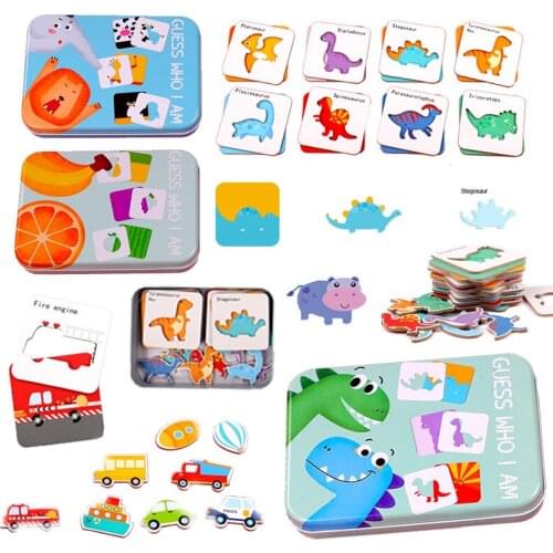 Children Matching Cards Wooden Toys Boxed Animal Traffic Food Cognition Puzzle Game Montessori Educational English Learning Toys