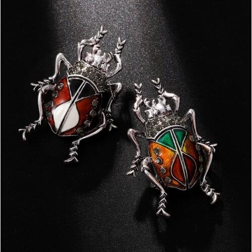 Beetle Enamel Brooch Rhinestone Insect Pin Ladies Clothes Scarf Bag Clip Accessories