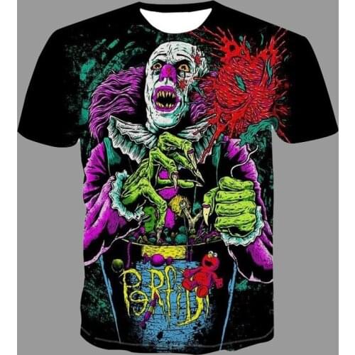 Demon Printed Summer Short Sleeve Men T-Shirt Halloween Spoof Hip Hop Tshirt Individuality Trendy Quick Dry Street Tee Shirts