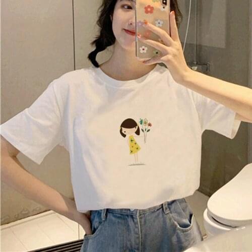 Cute Girls T Shirt Graphic Casual Summer Short Sleeve Female Ladies Gilr Clothing Harajuku Aesthetic Tees Women Oversize T-Shirt