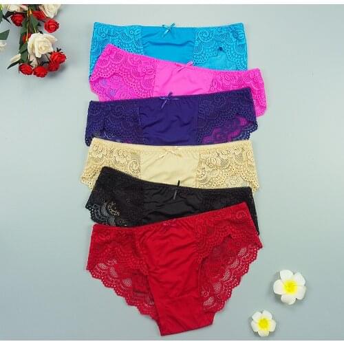 IXueJie 6Pcs Lot Lingerie Femme Sexy Underwear Women Solid Color Lace Stitching with Bow Hollow Out Wholesale Pack of Panties