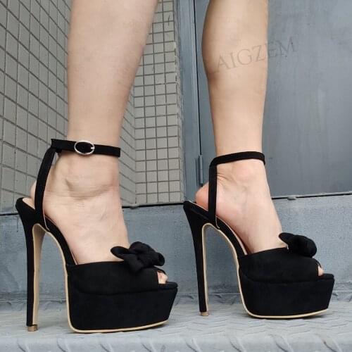 LAIGZEM Women Sandals Platform Peep Toe Faux Suede Pumps Ankle Strap High Heels Handmade Female Shoes Woman Big Size 42 44 48 52