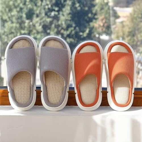 Linen slippers womens home silent thick bottom anti-odor anti-slip Japanese cotton hemp sweat-absorbing man house slippers