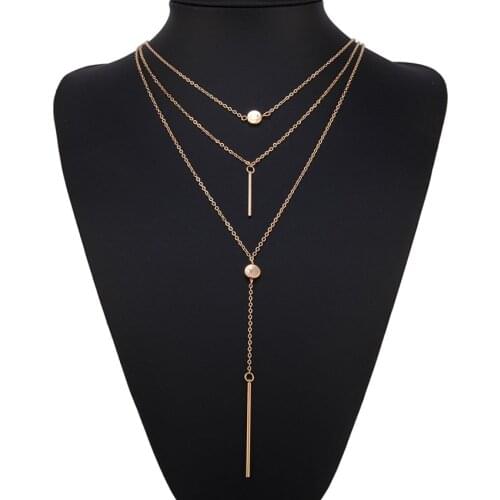 Fashion Alloy metal bar Pendant 3 Layers Choker Necklace Chunky statement chain Necklace Women Chocker Jewelry collier femme