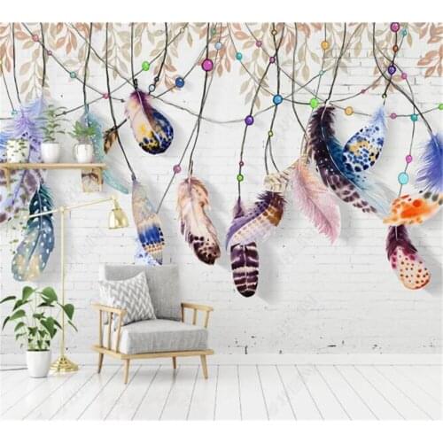 Beibehang Wallpaper custom 3D modern minimalist watercolor feather brick photo TV background living room mural papel de parede