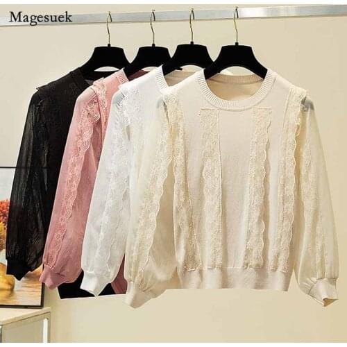 Autumn O Neck Ladies Shirt Korean Lace Ruffles Splicing Women Casual Blouses Long Sleeve Cotton White Winter Tops Blusas 11730