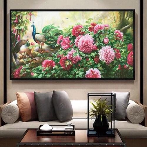 PDMDOG 5D DIY Diamond Painting Animal Peacock Flowers Cross Stitch Kit Full Diamond Embroidery Rose Art Picture Home Decoration