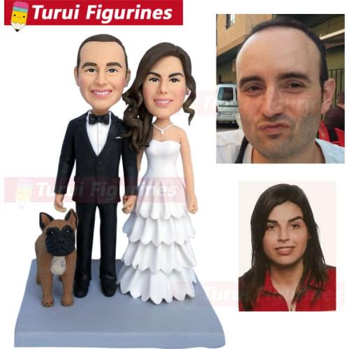 Personalized Dog Figurines custom wedding couple figure with dog bobblehead Figurines Collectibles wedding cake topper with dog