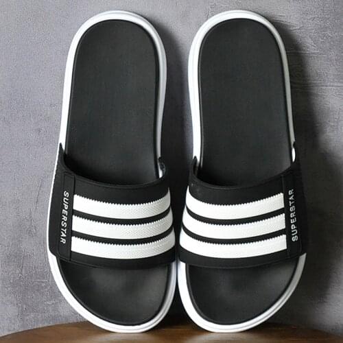 MR CO Black Slippers Summer PVC Sole Striped Beach Slipper Wear-resistant Casual Mans Footwear Indoor non-slip bathroom slippers