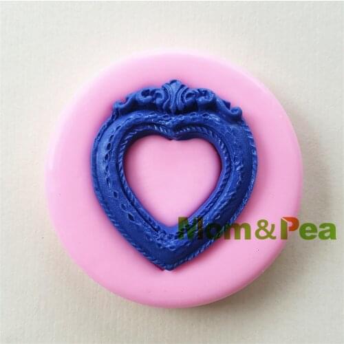 Mom&Pea 0994 Free Shipping Heart Shaped Frame Silicone Mold Cake Decoration Fondant Cake 3D Mold Food Grade
