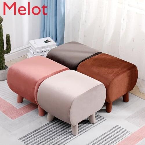 Nordic Household Solid Wood Square Stool Shoe Change Stool Flannel Fabric Rounded Design Load-bearing 200 Kg Kids Furniture