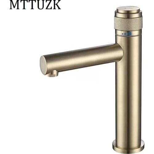 MTTUZK Solid Brass Brushed Gold Basin Faucet Black /Chrome Press The Switch Basin Faucet Hot Cold Mixer Taps